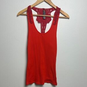 Free People Orange / Red Lace Racerback Cotton Tank Top Size M